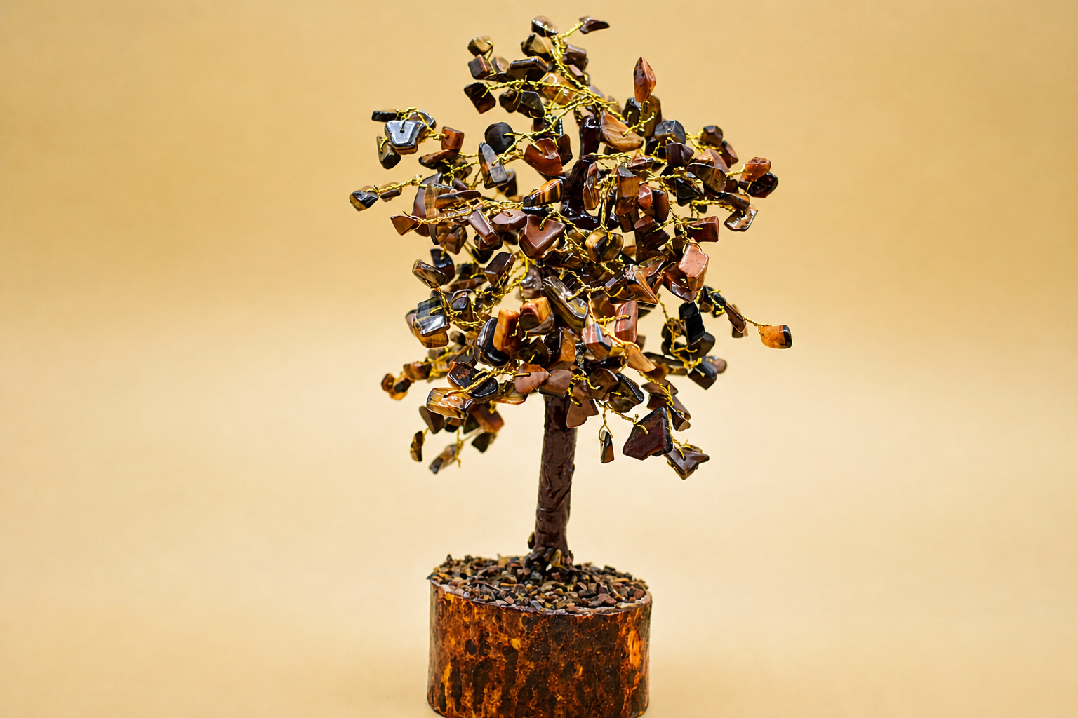 Tiger Eye Gemstone Tree Wood Base