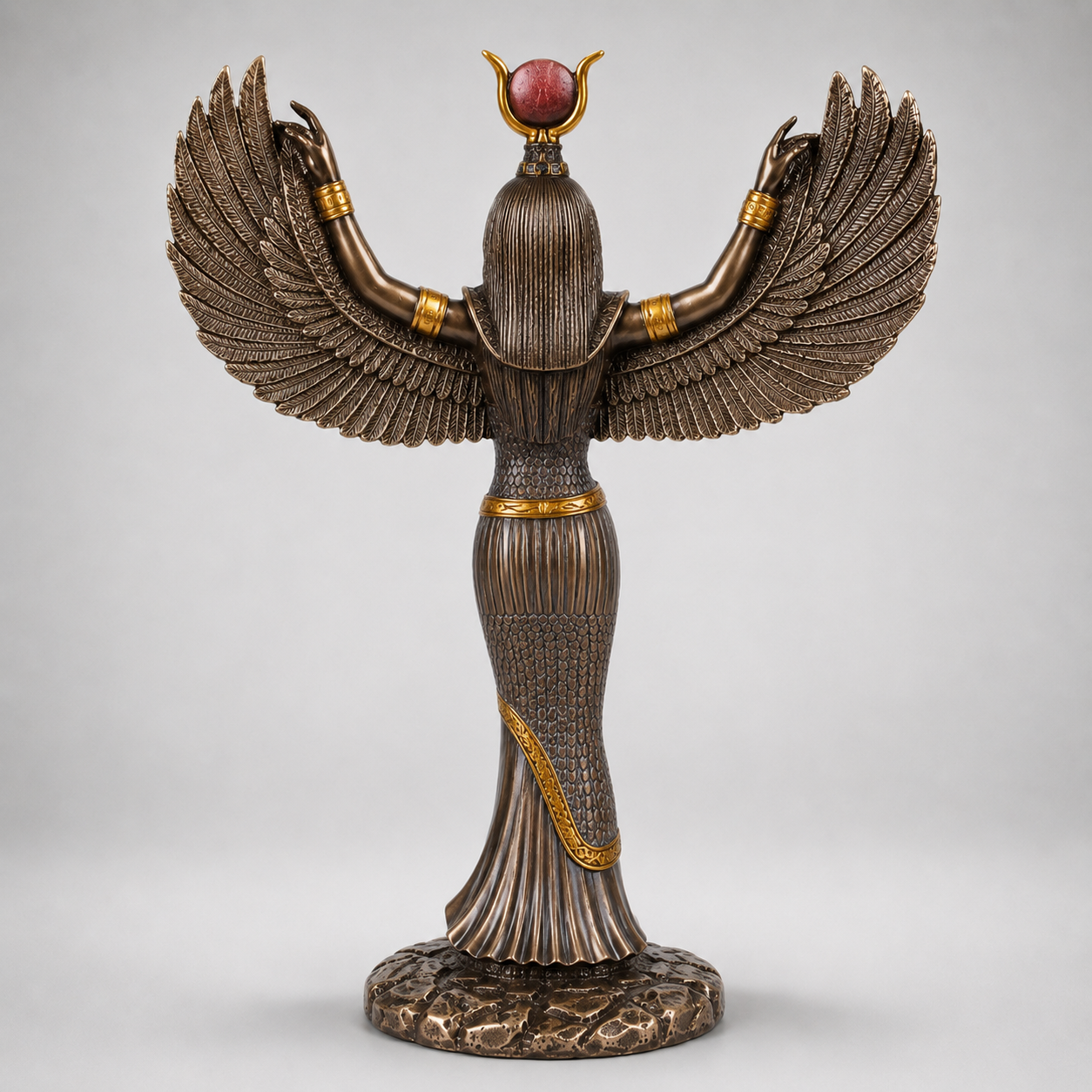 Bronze statue of Isis Mythological Bronze Finish with wings on a gray background