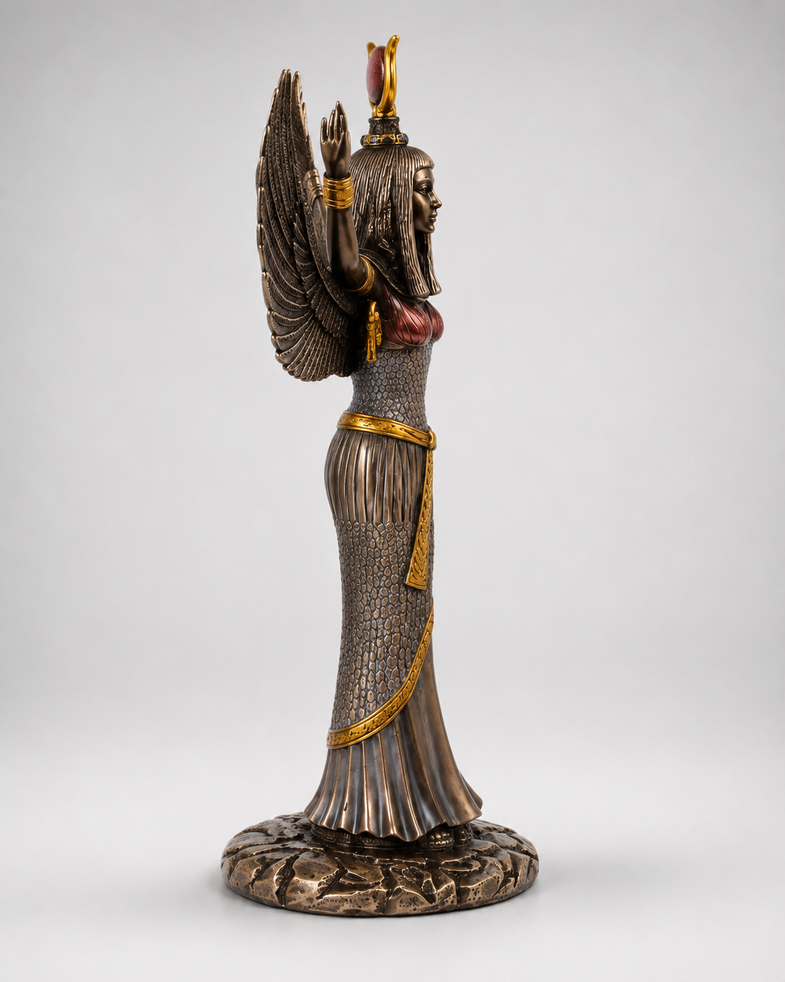 Decorative figurine of Isis Mythological Bronze Finish with intricate design on a white background
