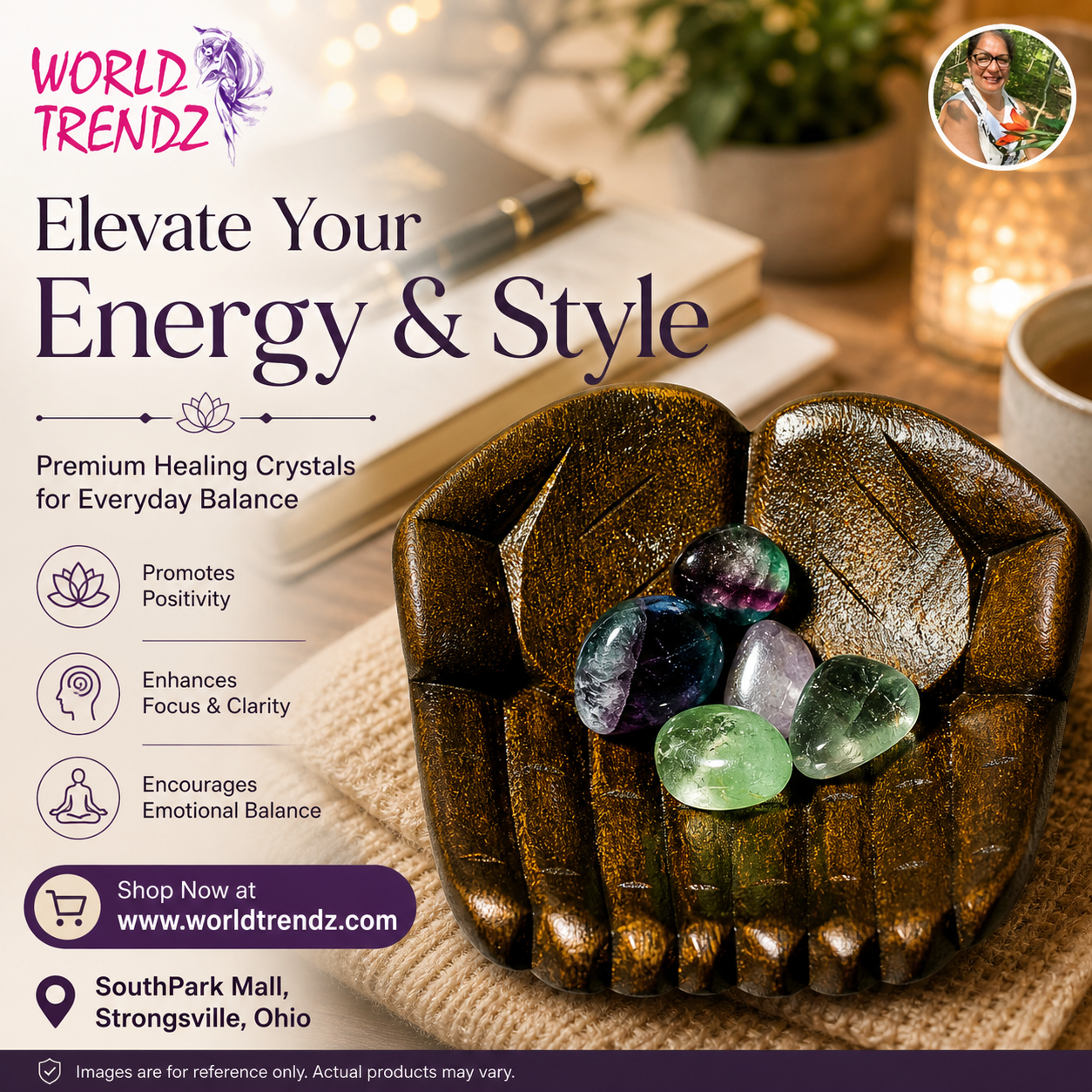Advertisement of Fluorite Stones branding by WorldTrendz