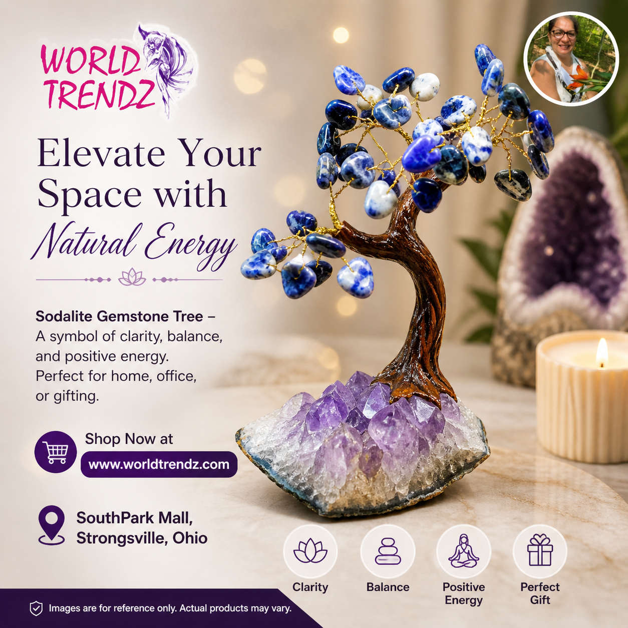 Advertisement of Sodalite Gemstone Tree Branding of WorldTrendz