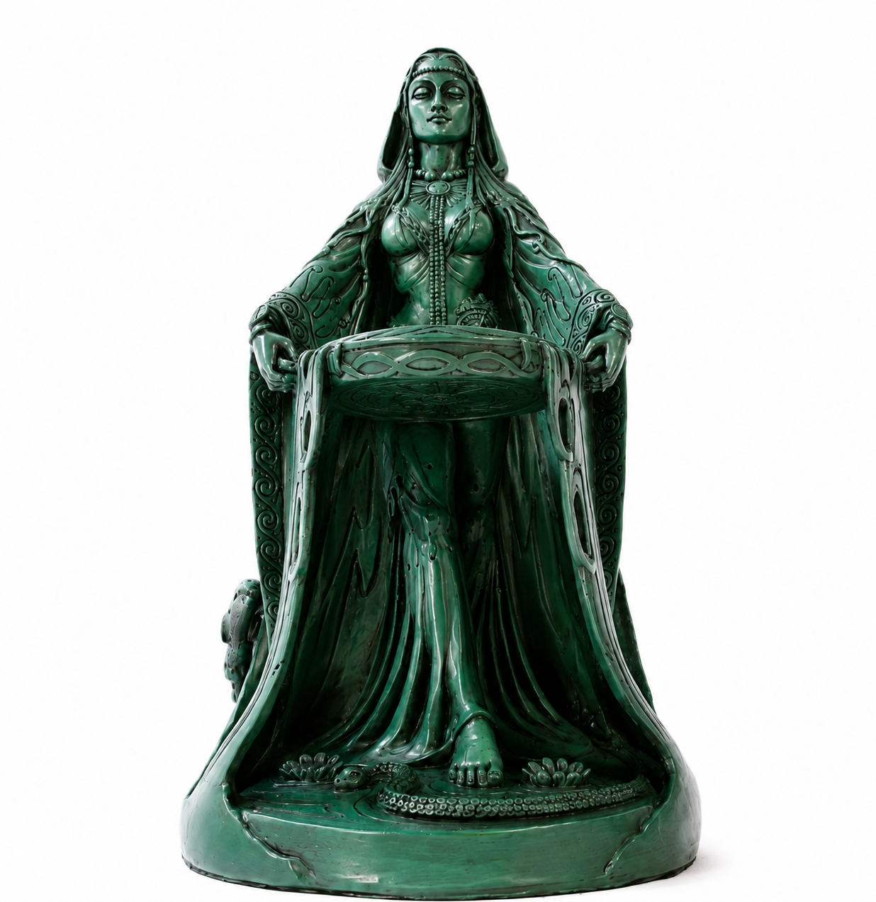 Goddess Danu statue, emphasizing the sacred and powerful presence of the figure while preserving every original detail, carving, expression, texture, and proportion.