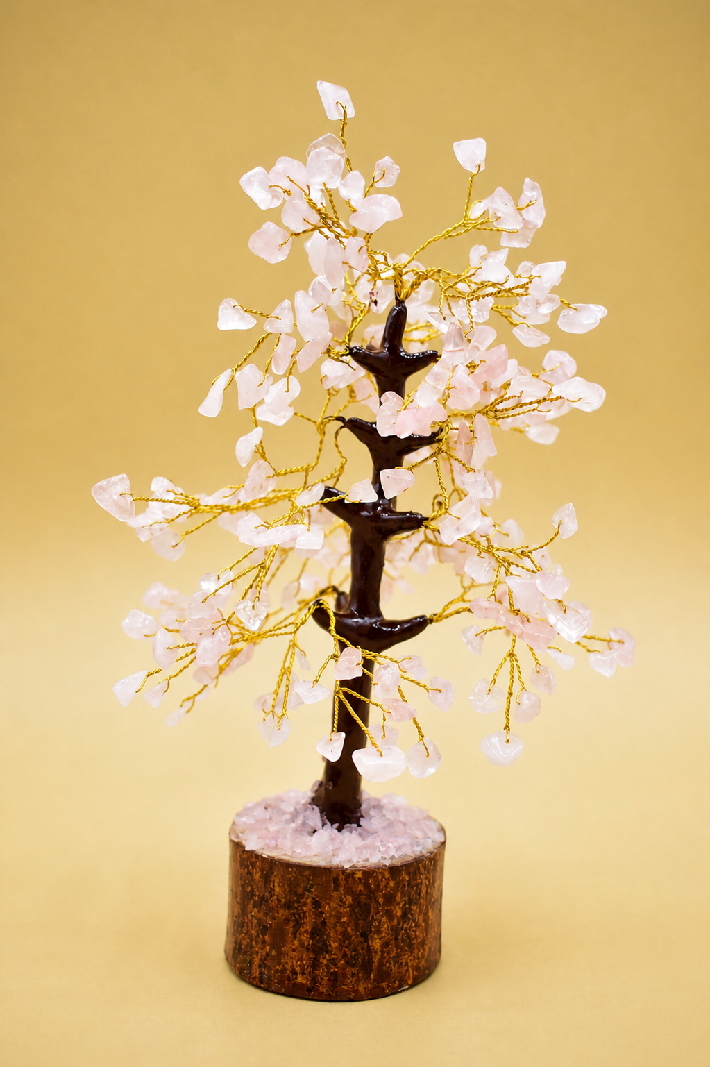 Rose Quartz Gemstone Tree on Wood Base