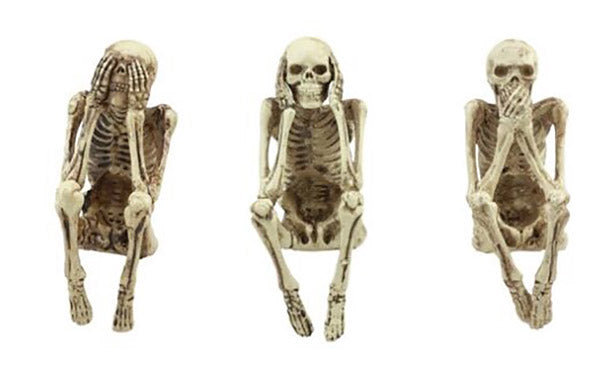 Hand-Painted See, Speak, Hear No Evil Skeleton Statues – Set of 3