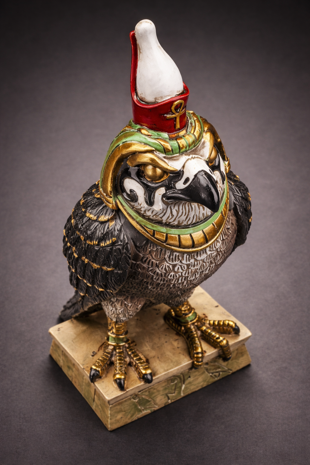 Decorative figurine of Horus against a dark background
