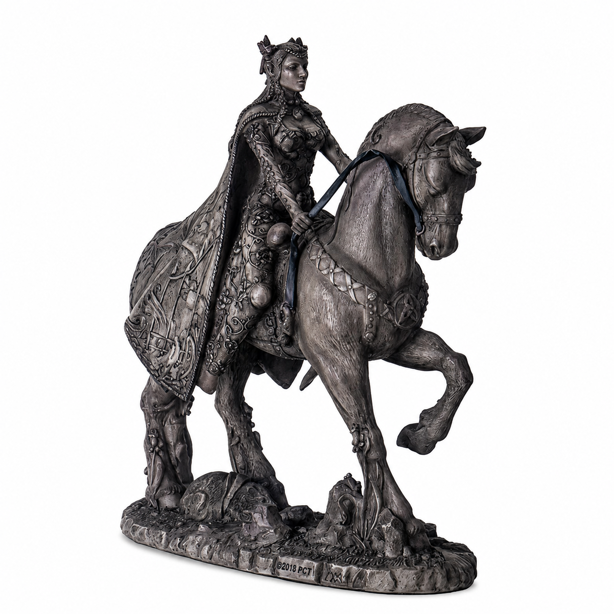 Freshwater Goddess Rhiannon on horseback with detailed armor and saddle