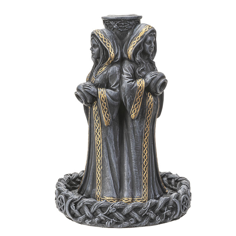 Statue of Mother Maiden Crone Mugga Incense Burner in robes with gold accents on a white background