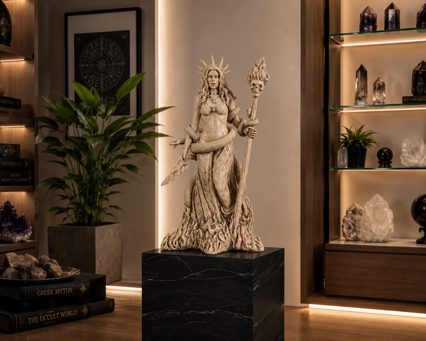 Hecate in a serene gallery
