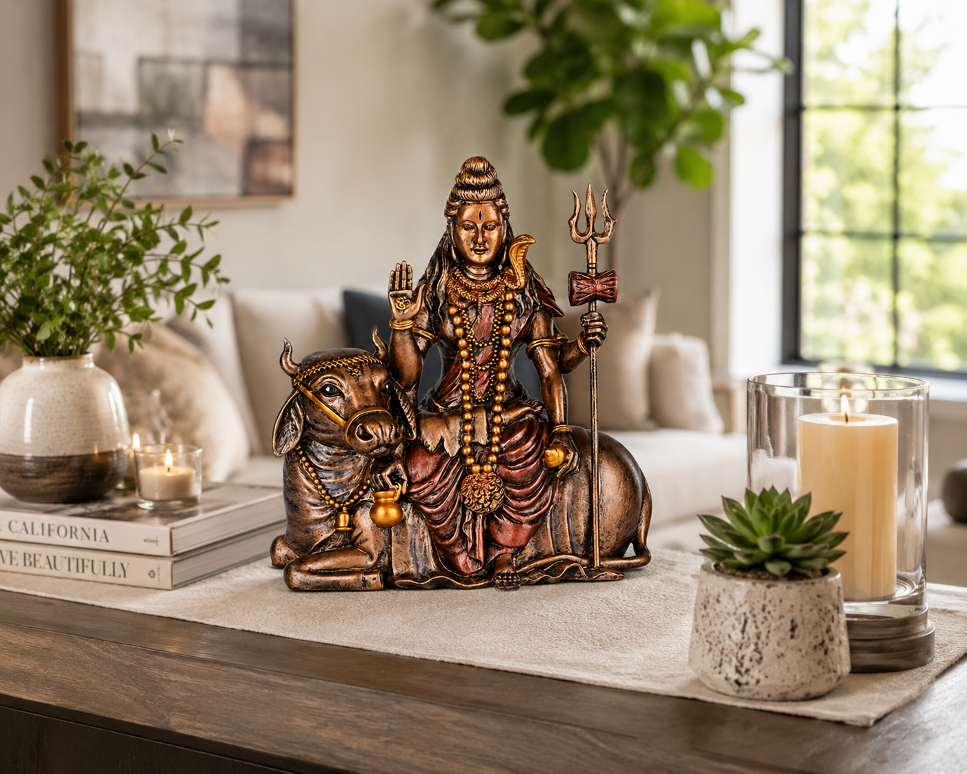 Shiva with Nandi Bull Statue on Altar