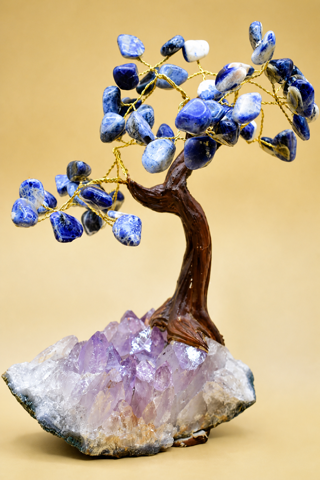 Sodalite Gemstone Tree on Amethyst Base