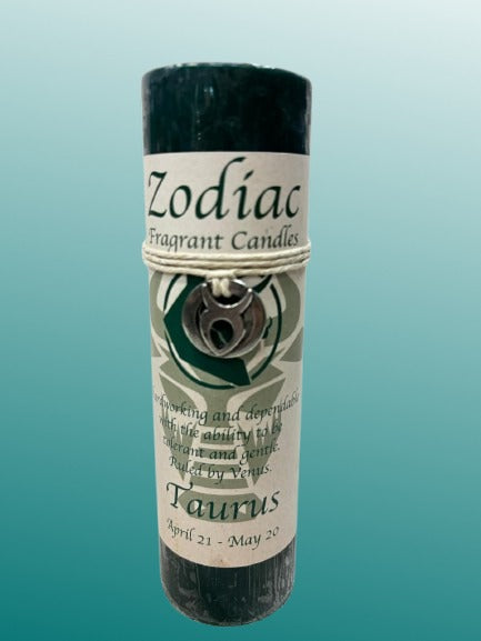 Zodiac Fragrant Candles Taurus candle on a gradient blue background