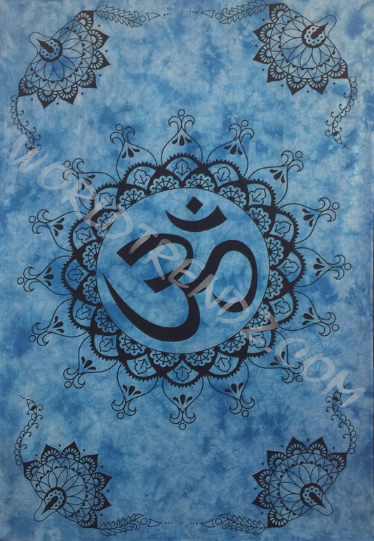 OM LOTUS Lotus CORNERS DESIGN TAPESTRY BLUE