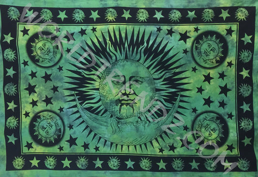 SUN MOON STARS TAPESTRY GREEN GREY MIX LANDSCAPE