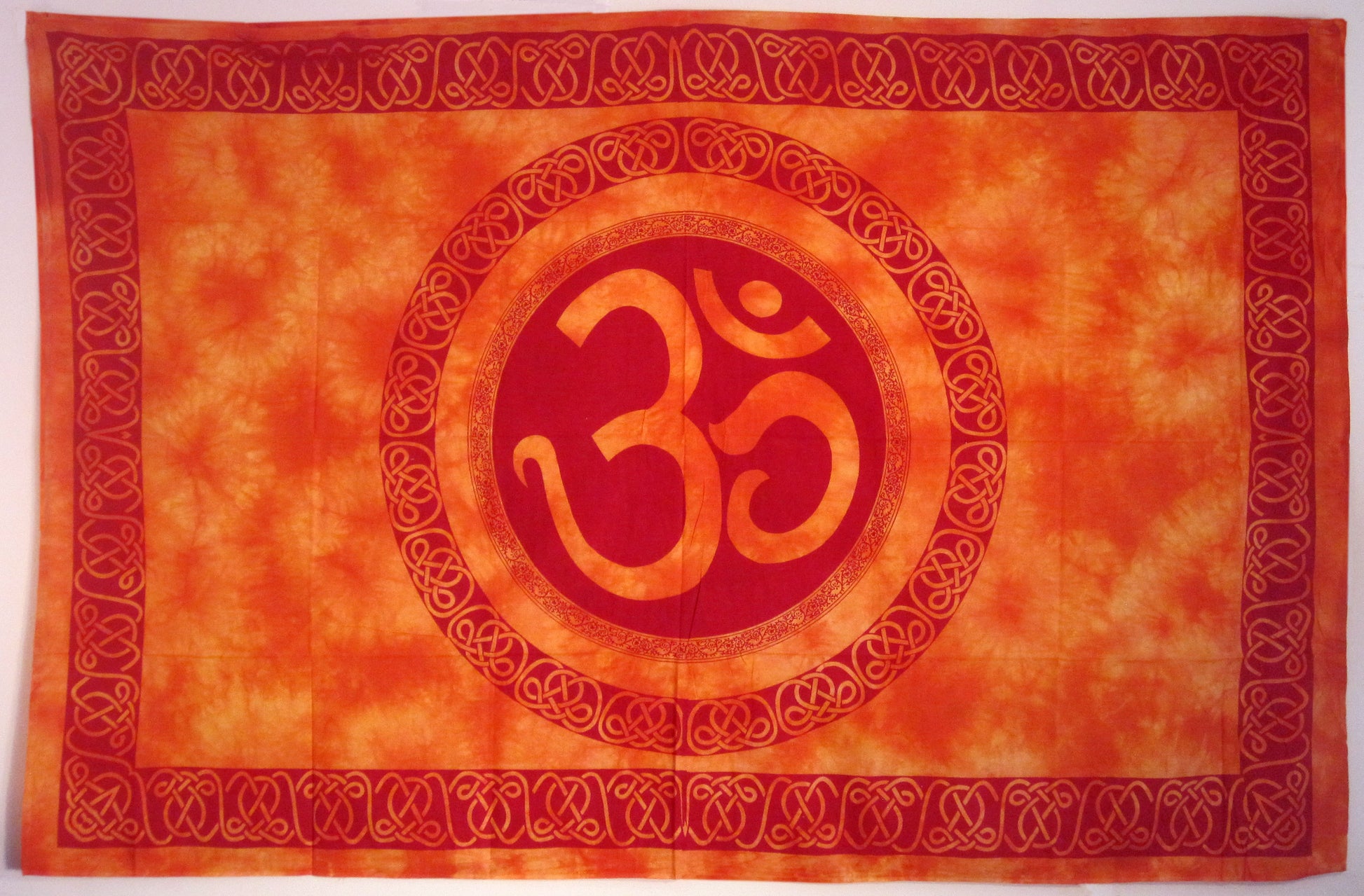 OM CELTIC MANDALA TAPESTRY ORANGE WITH RED