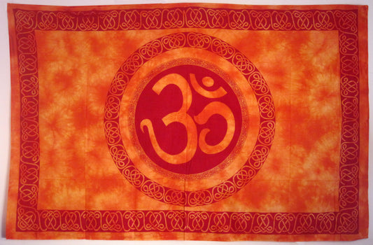 OM CELTIC MANDALA TAPESTRY ORANGE WITH RED