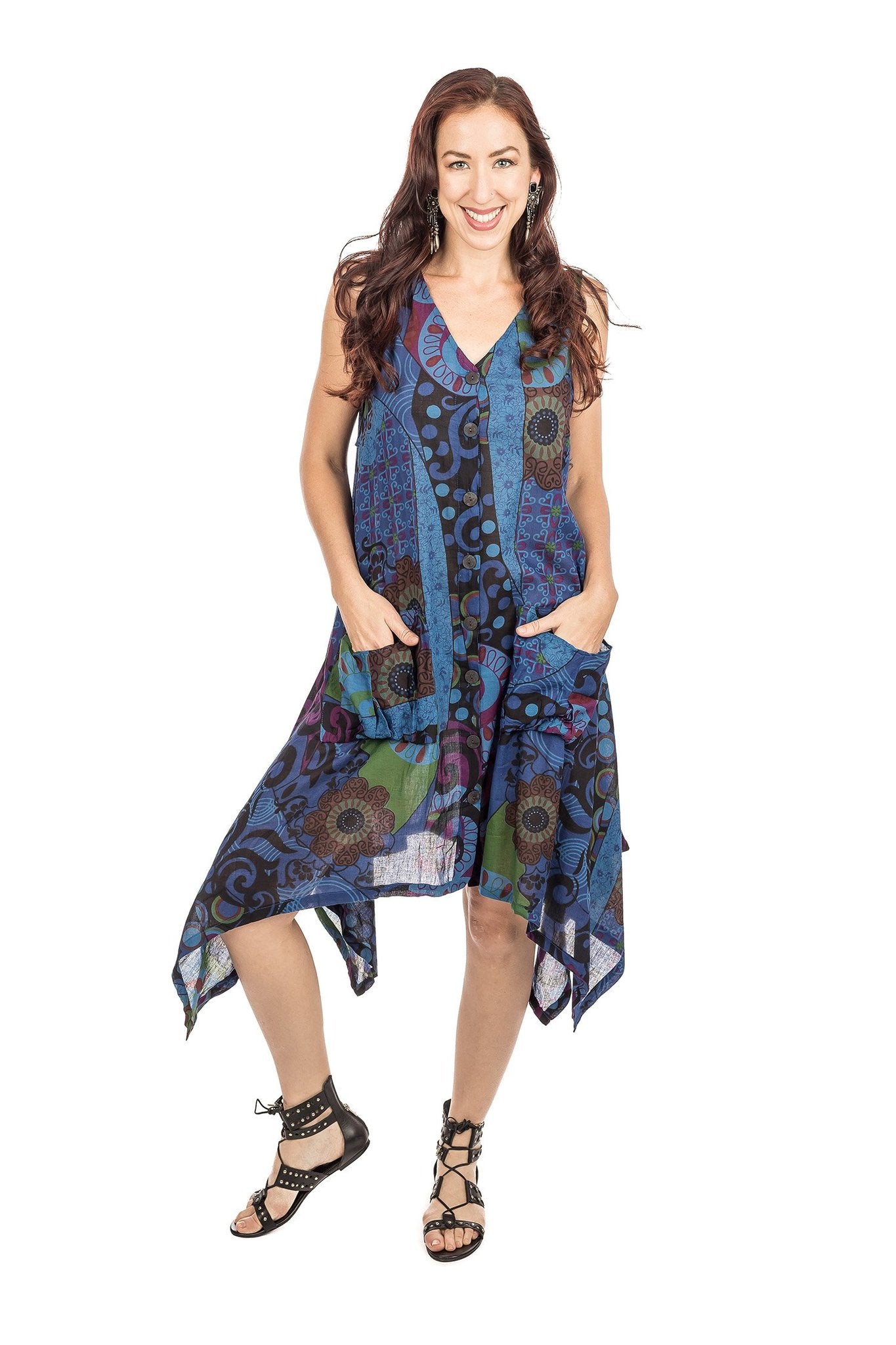 DRESS-COTTON PATCHWORK BLUE 218276