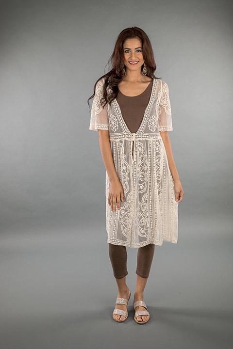 LACE APPAREL-OFF WHITE CARDIGAN LONG 219030