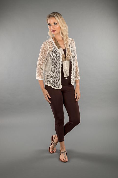 LACE APPAREL-OFF WHITE CARDIGAN SHORT 219037