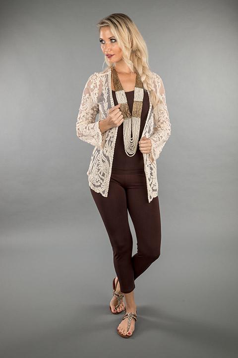 LACE APPAREL-OFF WHITE CARDIGAN SHORT 219039