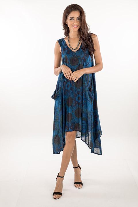 DRESS-COTTON PATCHWORK BLUE 219437