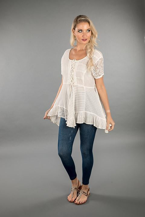 LACE UP TOP OFF WHITE COTTON 219496