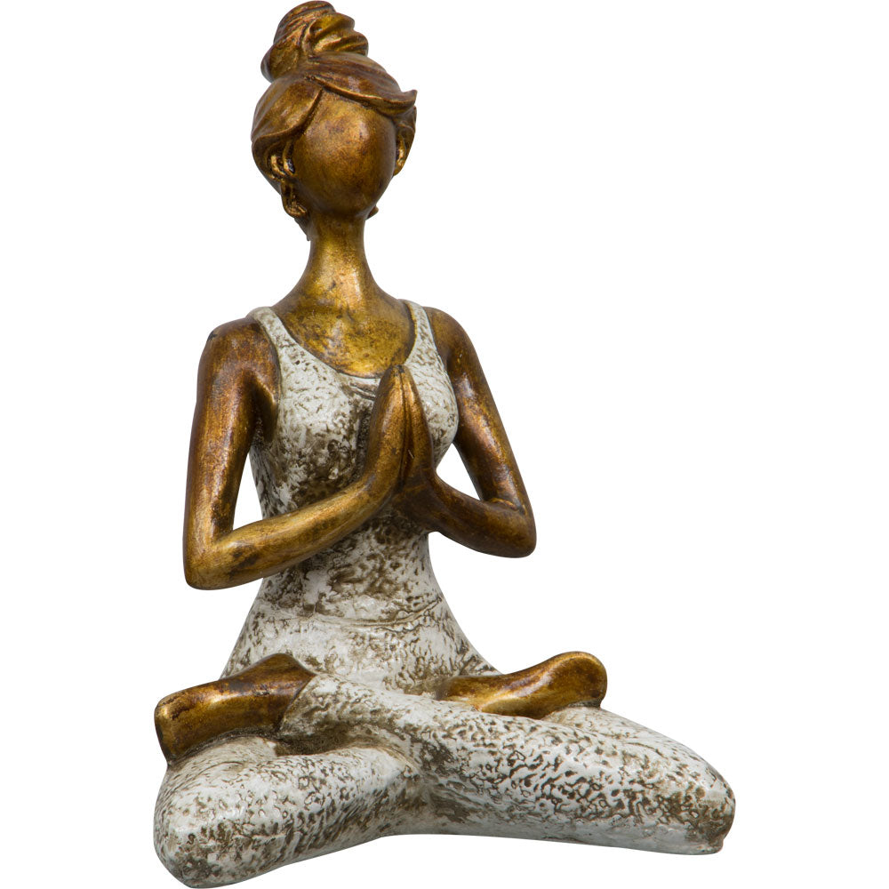 YOGA LADY MEDITATION POSE STATUE WHITE FRONT VIEW