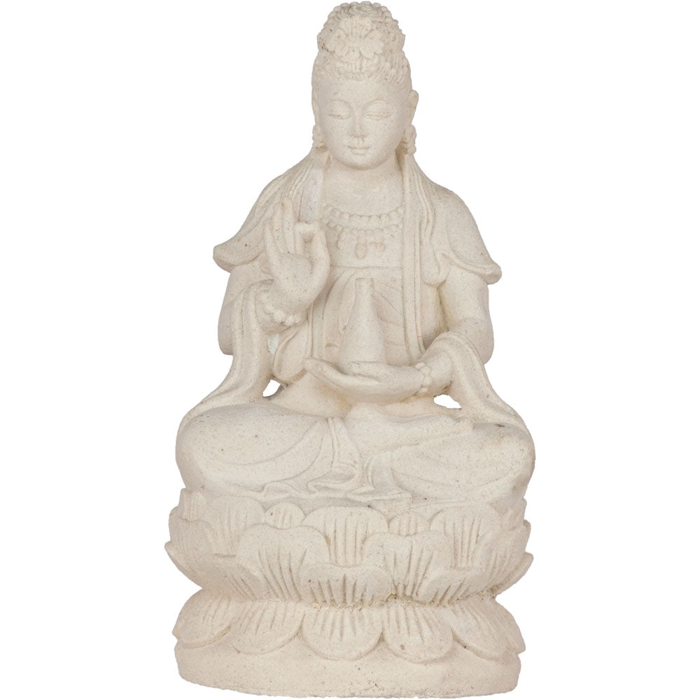 SEATED QUAN YIN STATUE WHITE FRONT VIEW