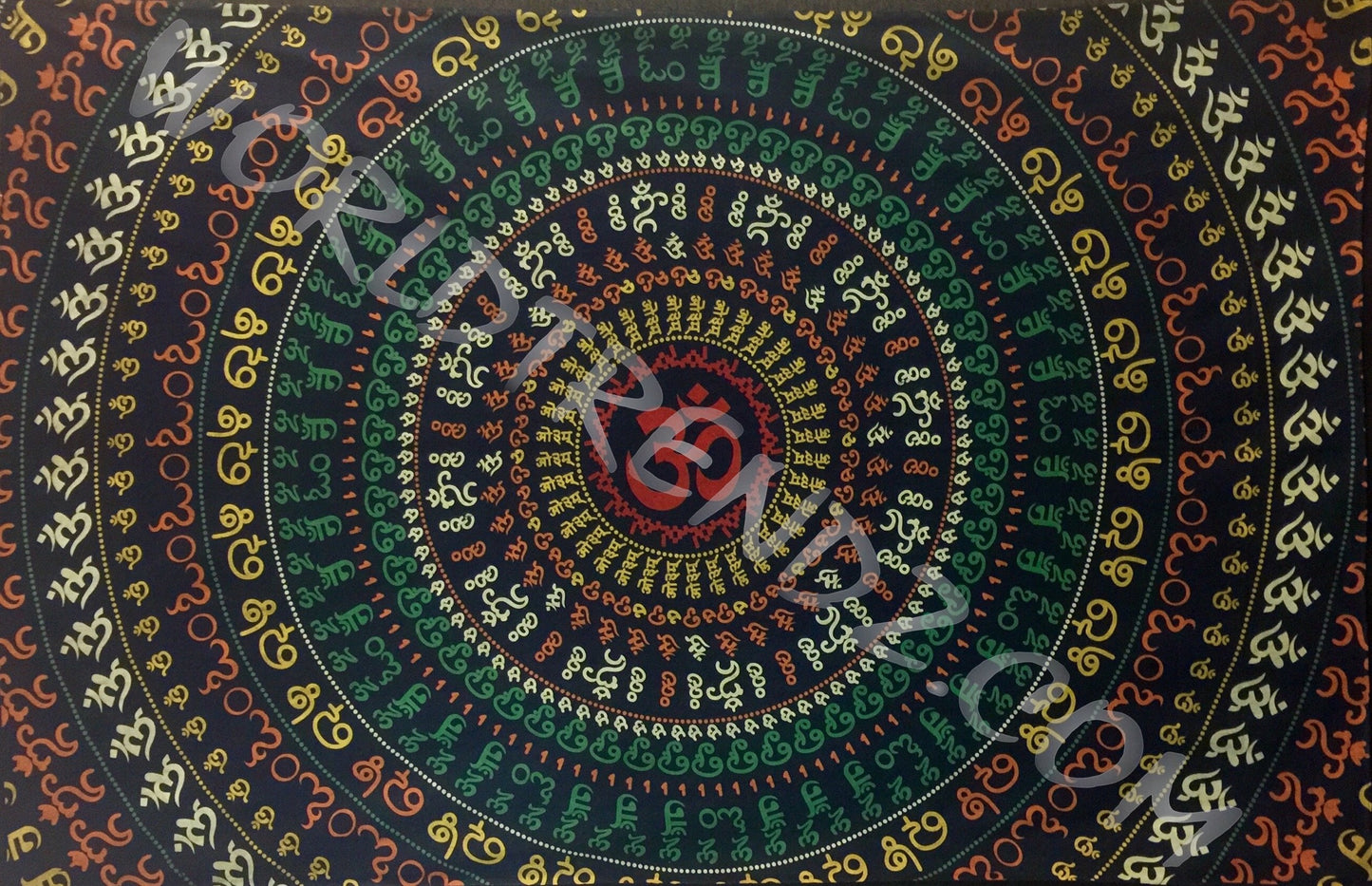 OM RINGS MANDALA TAPESTRY DARK BLUE BACKGROUND