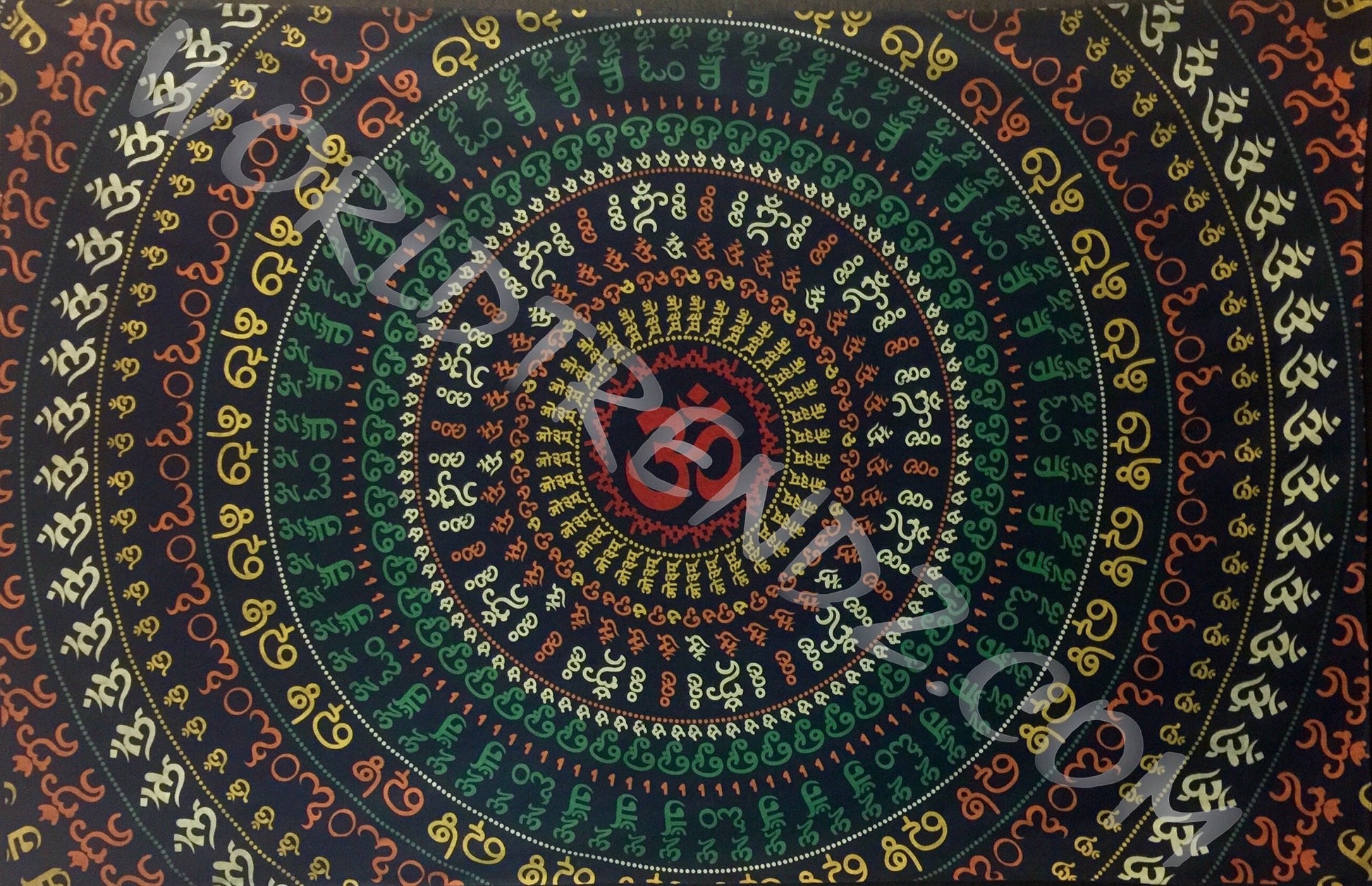 OM RINGS MANDALA TAPESTRY DARK BLUE BACKGROUND