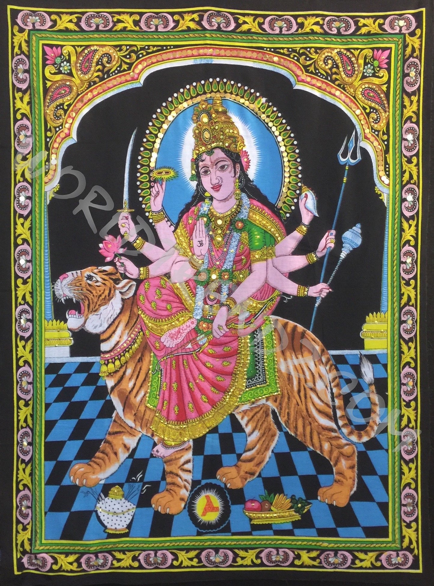 DEITY TAPESTRY SEQUINED GODDESS DURGA