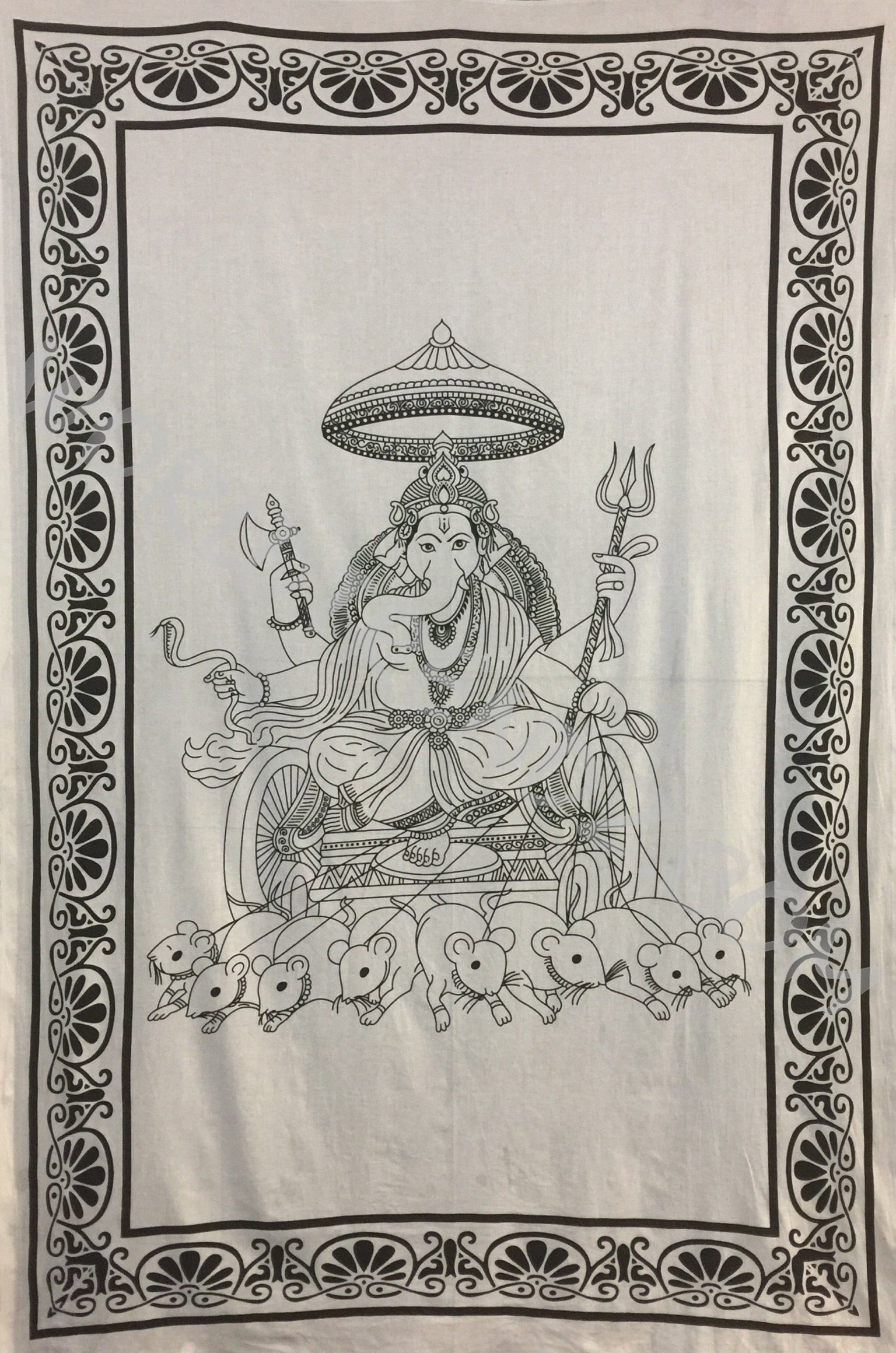 GANESHA TRADITIONAL TAPESTRY CHARIOT WITH MICE