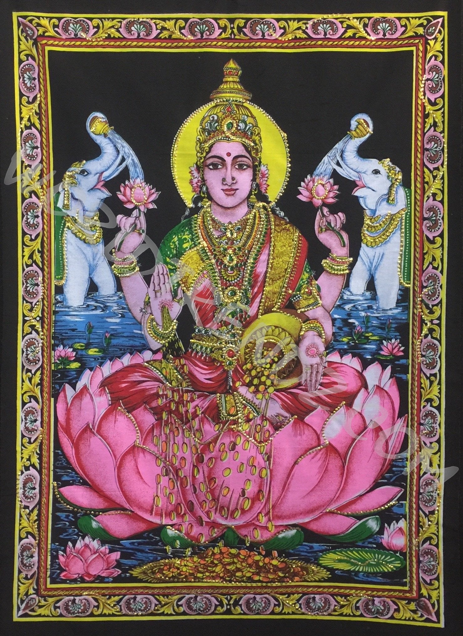 DEITY TAPESTRY SEQUINED GODDESS LAKSHMI
