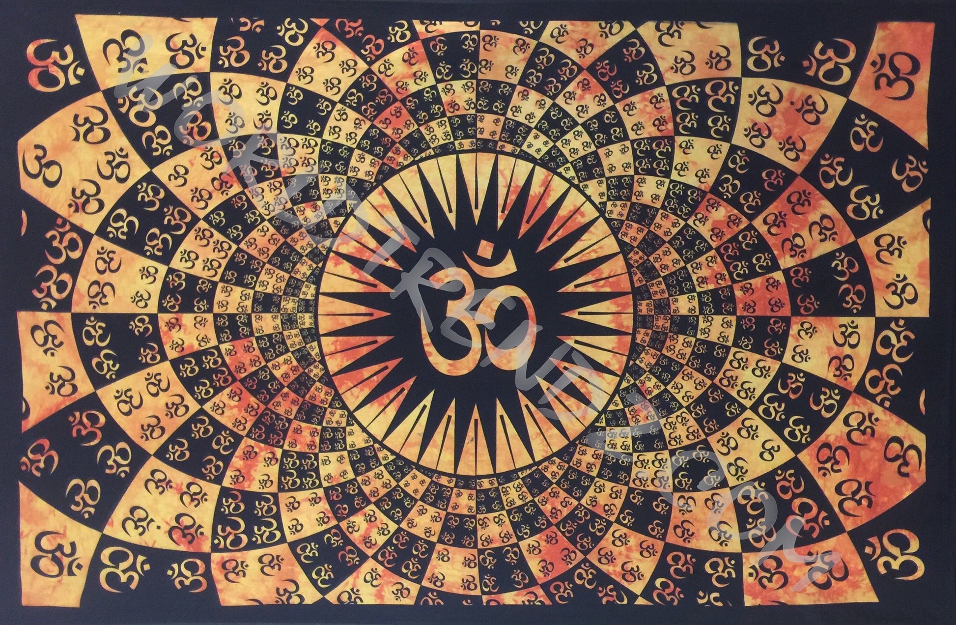 OM PSYCHEDLIC TAPESTRY YELLOW ORANGE