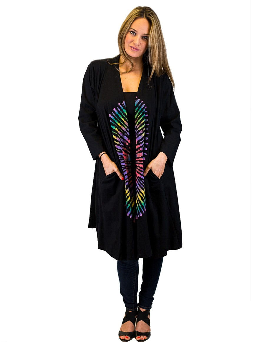 TIE DYE COTTON DUSTER WITH POCKETS RAINBOW