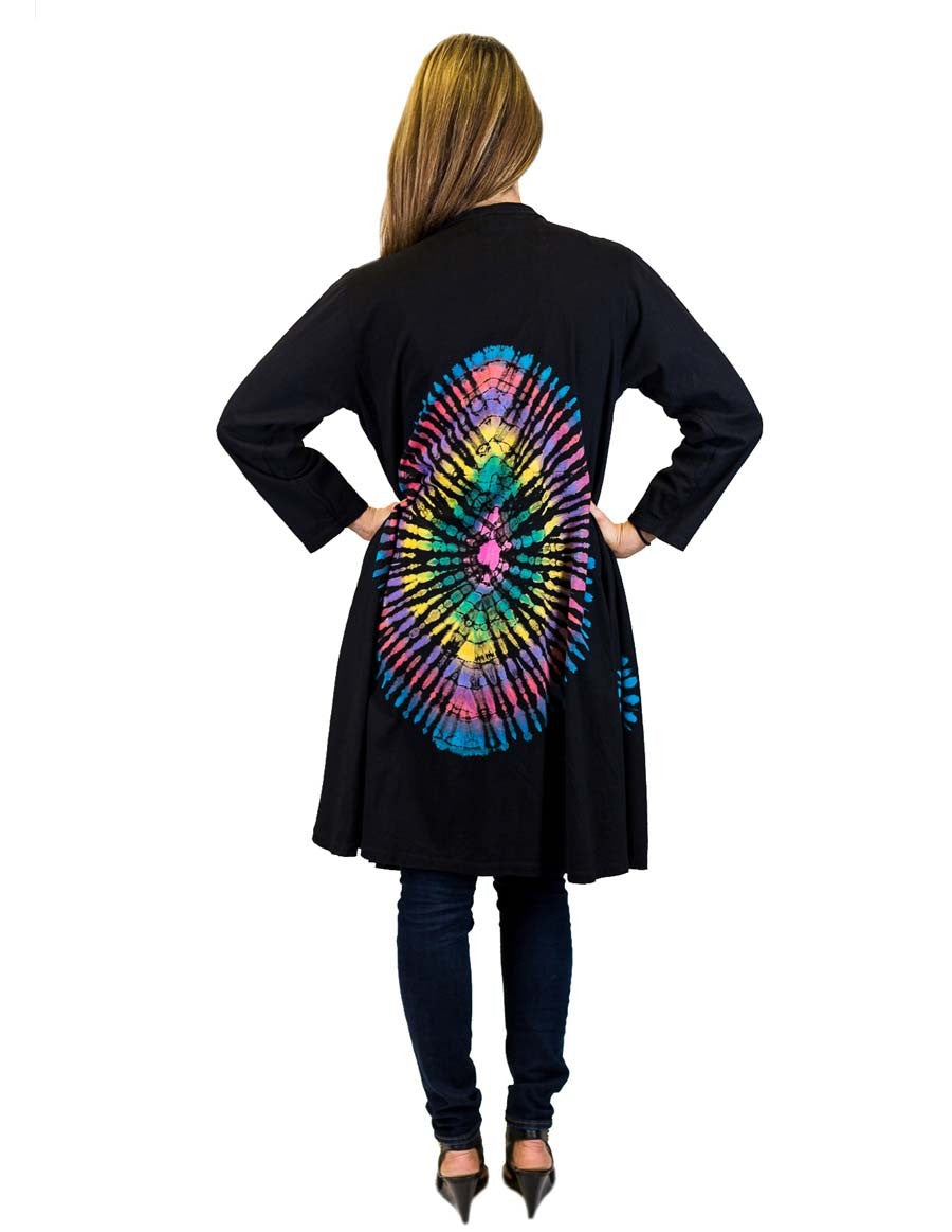 TIE DYE COTTON DUSTER WITH POCKETS RAINBOW BACK