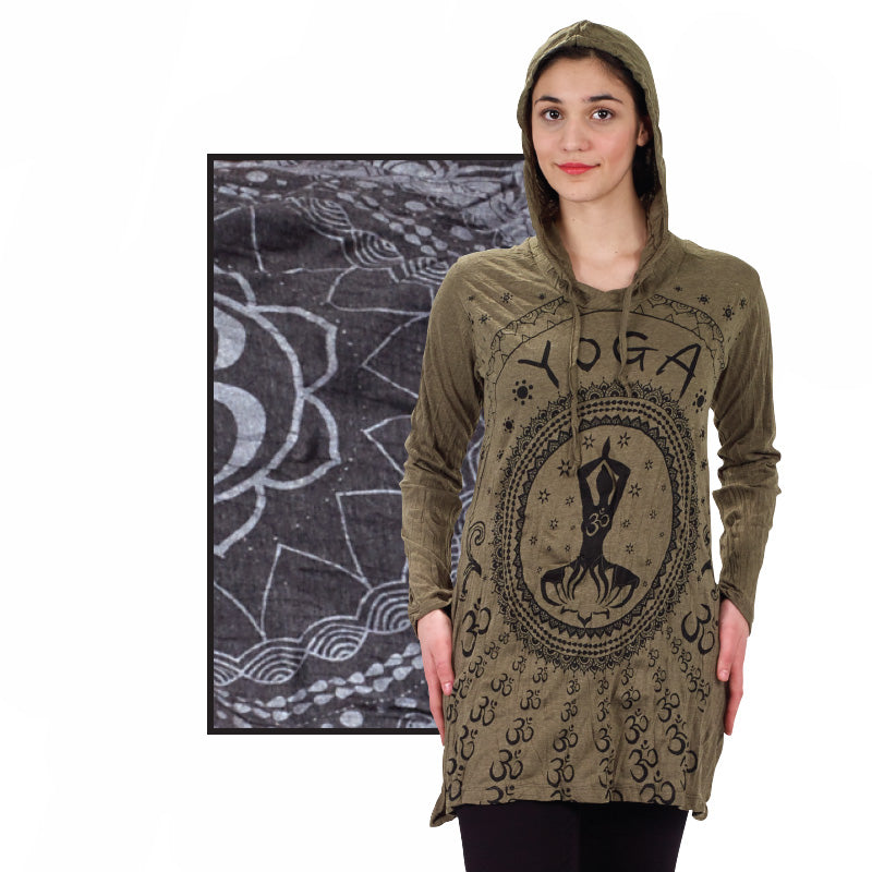 BLACK YOGA POSE LADIES HOODIE-DRESS  GREY