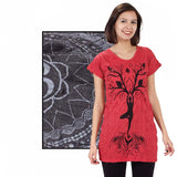 BLACK TREE YOGA POSE LADIES YOGA T-SHIRT GREY