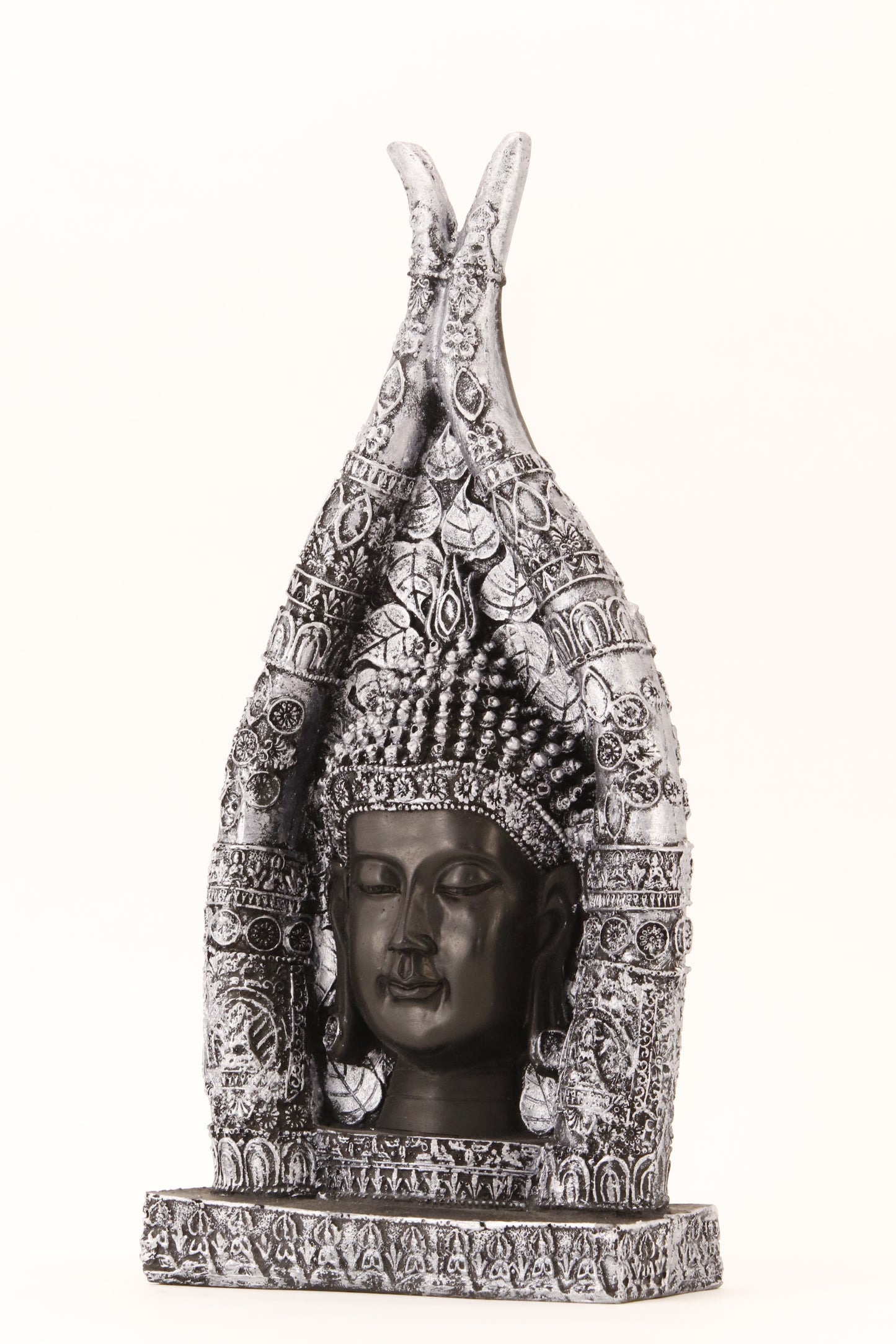 BUDDHA BUST SILVER ACCENT STATUE SIDE VIEW