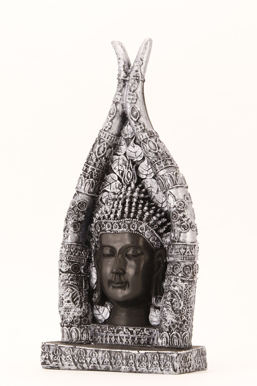 BUDDHA BUST SILVER ACCENT STATUE SIDE VIEW
