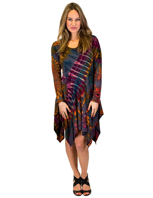 KERCHIEF BOTTOM TIE DYE DRESS GREY