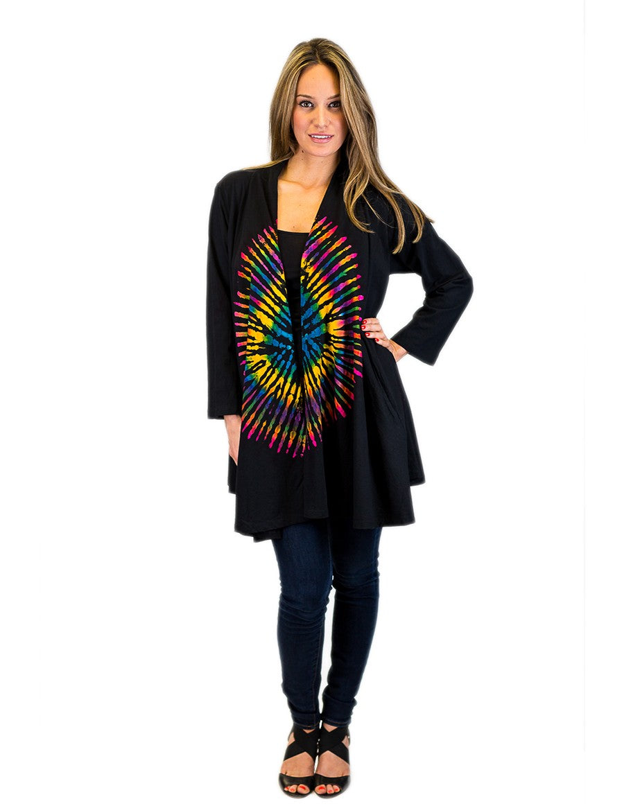 OVAL TIE DYE CARDIGAN RAINBOW FRONT