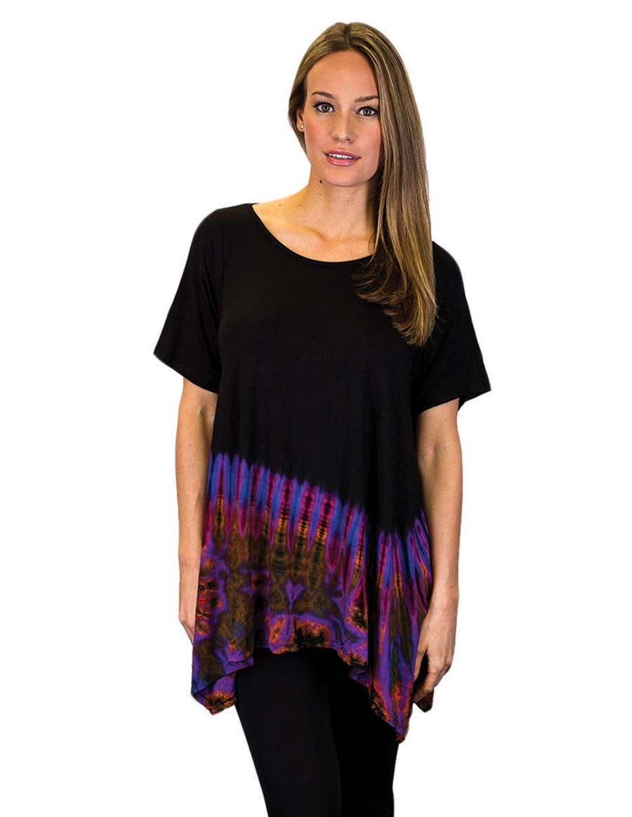 HALF TIE DYE KERCHIEF TOP WITH SLEEVES  PURPLE