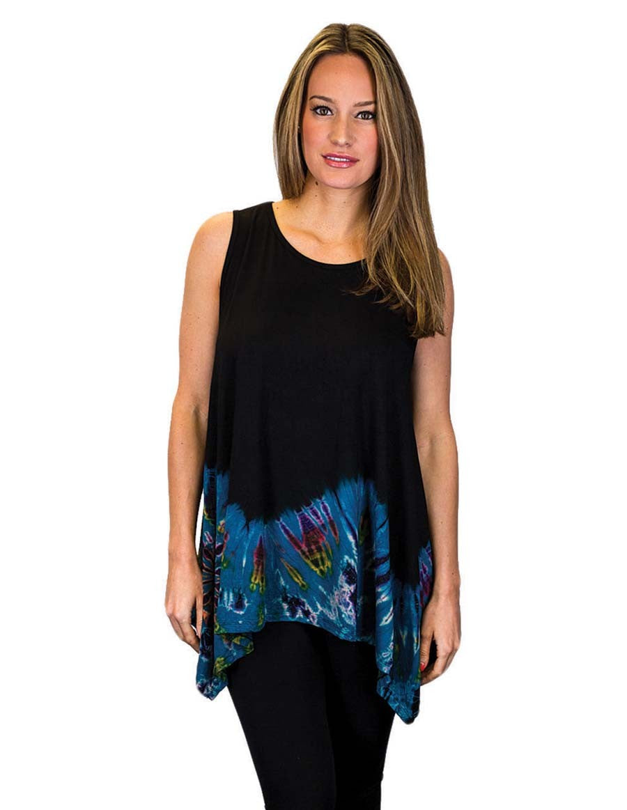 HALF TIE DYE KERCHIEF TOP SLEEVELESS BLUE