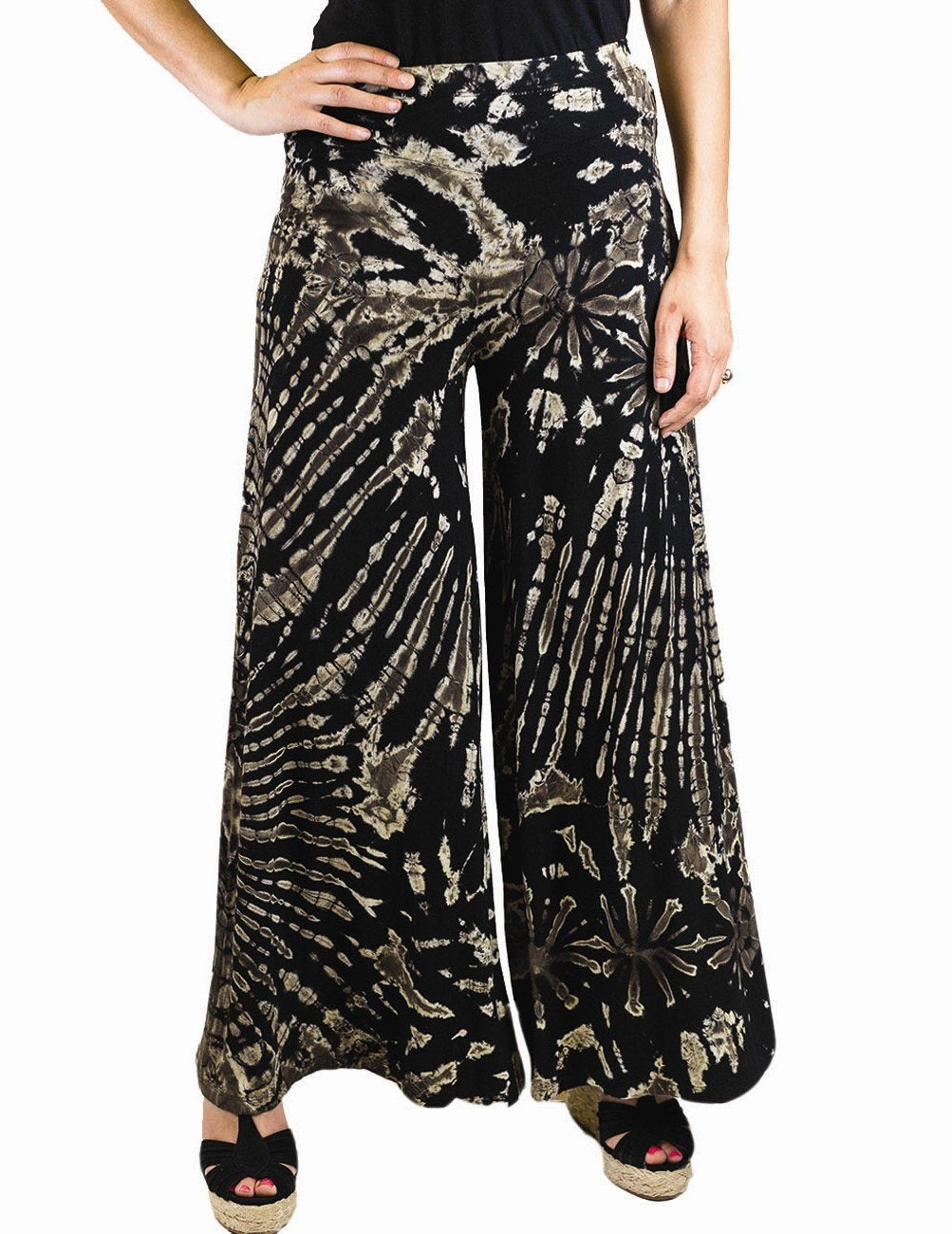 PANTS PALAZZO FULL TIE DYE BLACK BEIGE