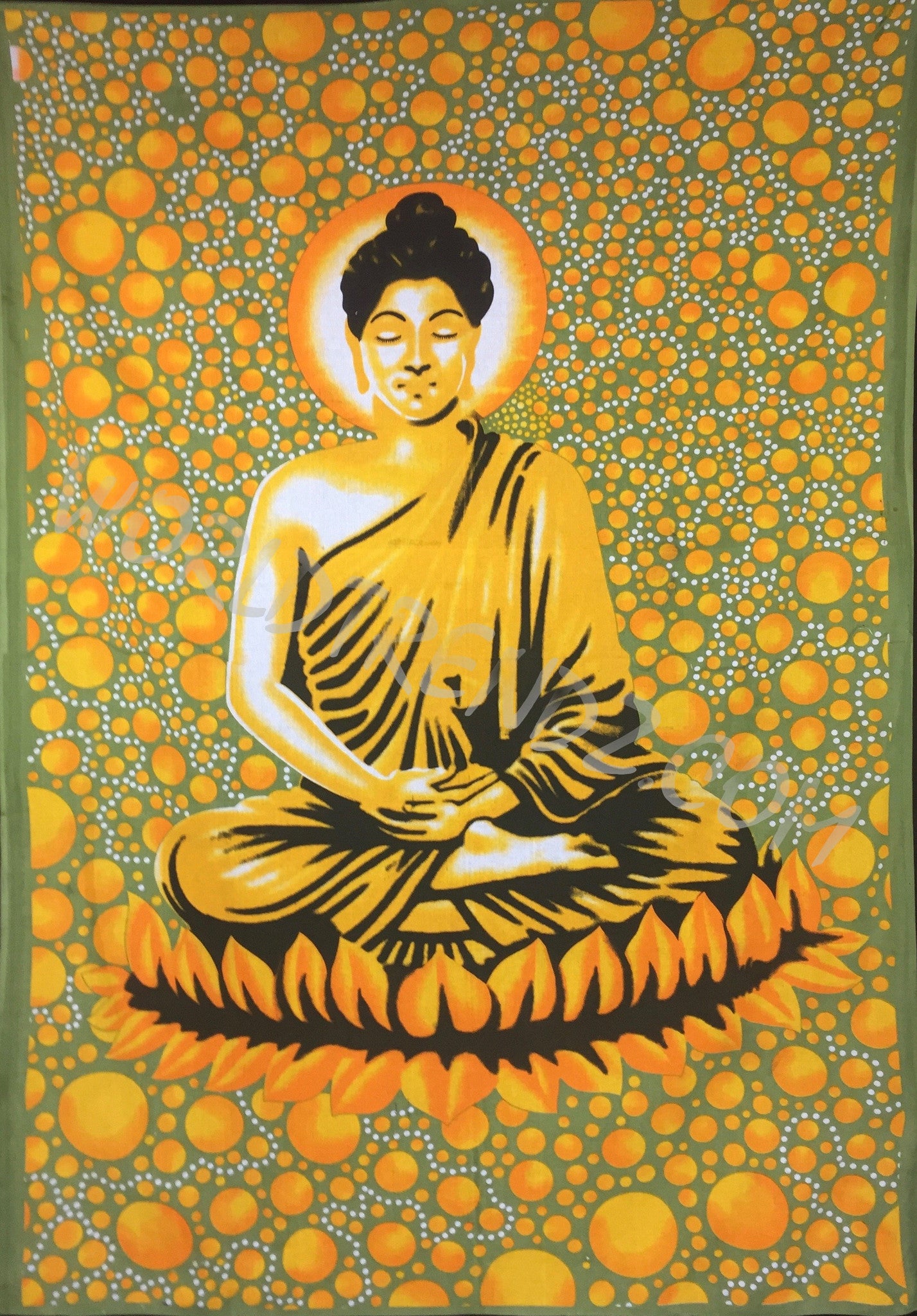 BUDDHA BUBBLES LOTUS TAPESTRY GREEN-YELLOW