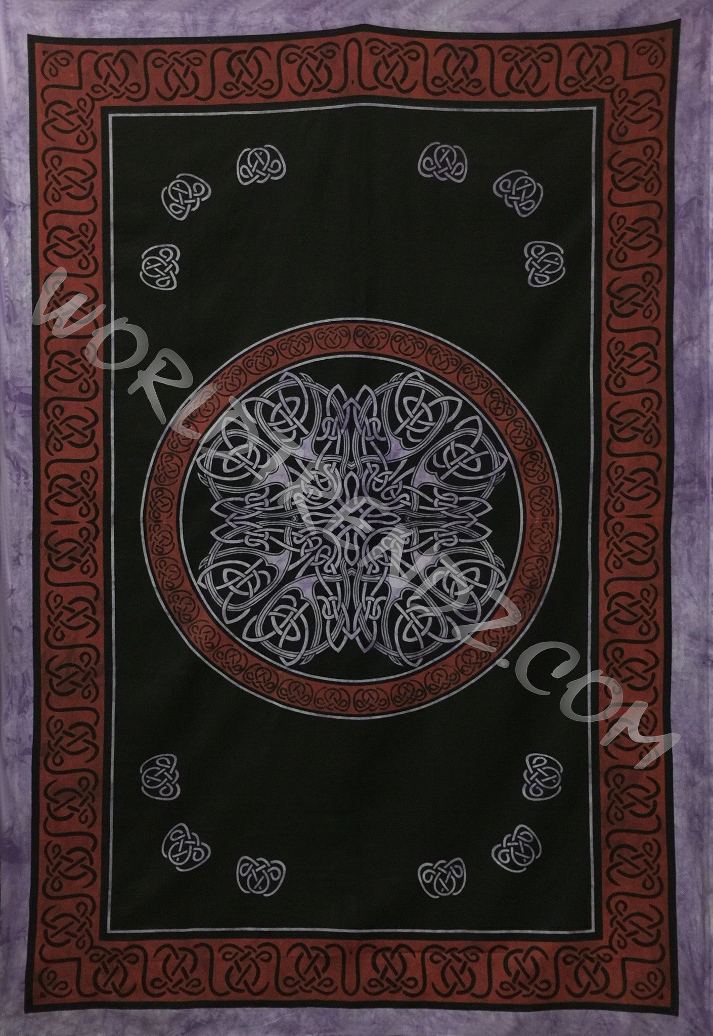 CELTIC KNOT MANDALA TAPESTRY PUPRLE WITH RED BORDERS