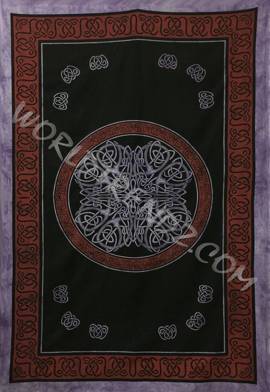 CELTIC KNOT MANDALA TAPESTRY PUPRLE WITH RED BORDERS