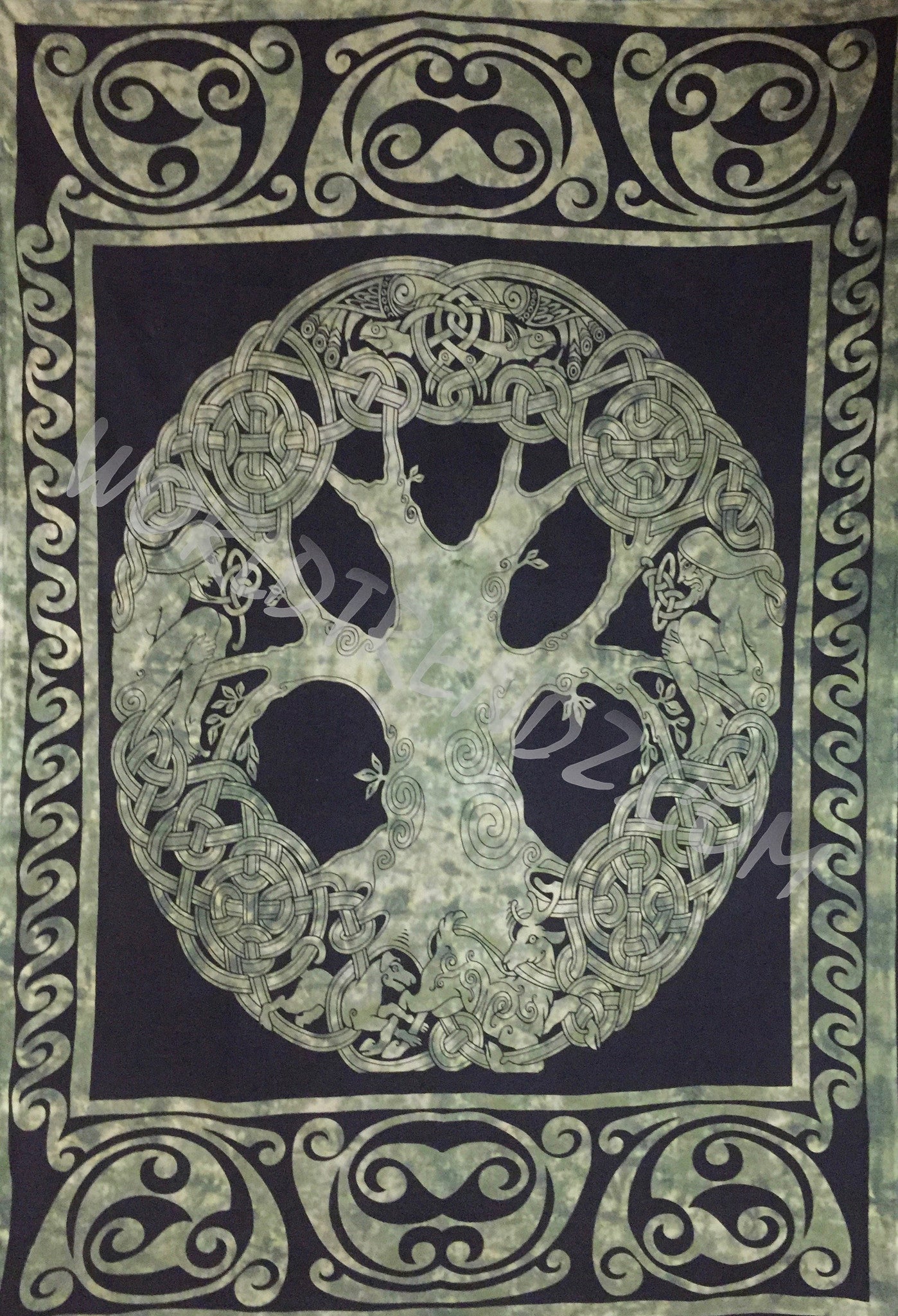CELTIC KNOT TREE OF LIFE  TAPESTRY GREEN