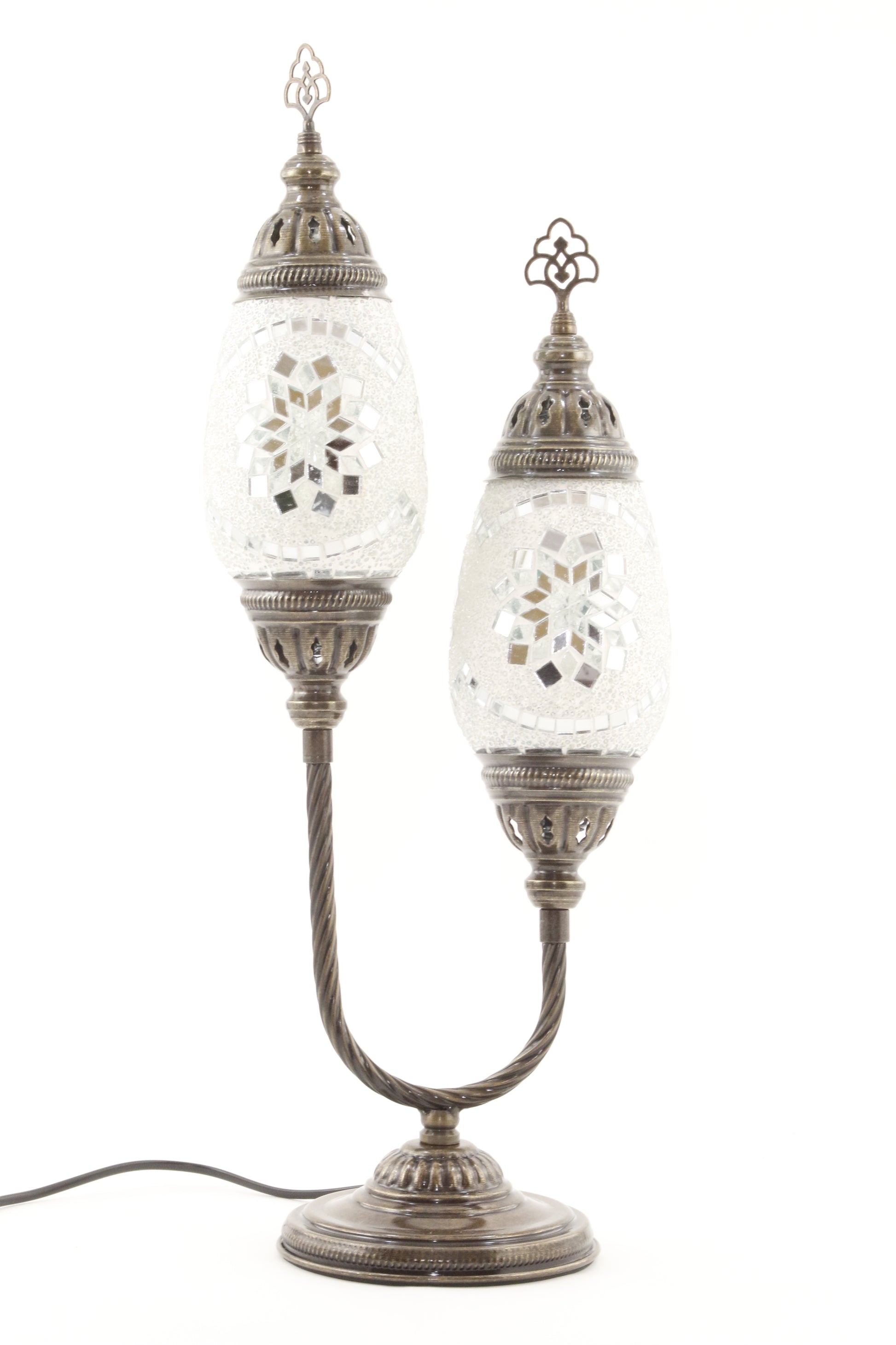 DOUBLE HORSESHOE EGG SHAPED TURKISH MOSAIC TABLE LAMP WHITE -TURNED OFF