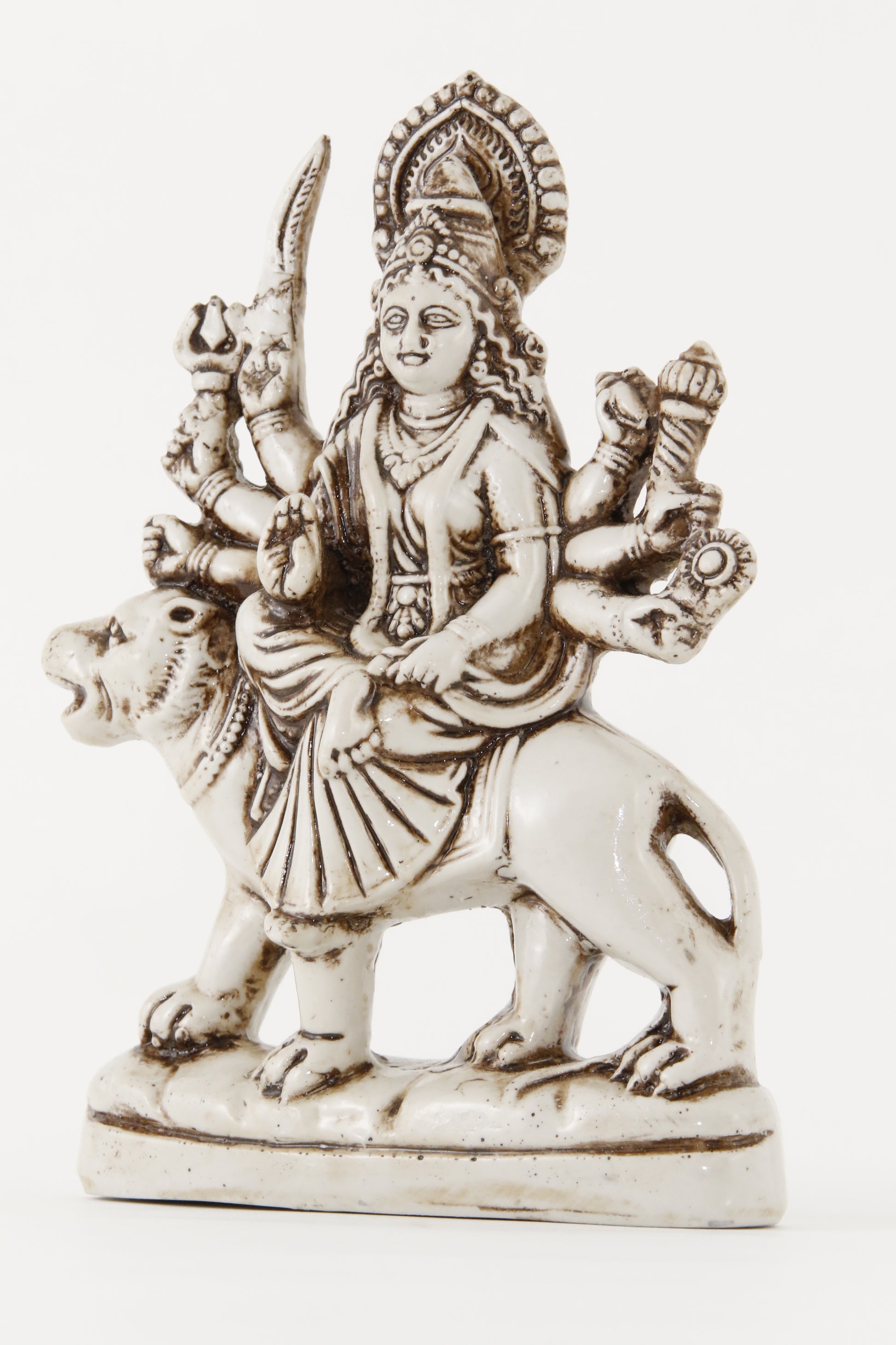 GODDESS DURGA STATUE OFFWHITE SIDE VIEW